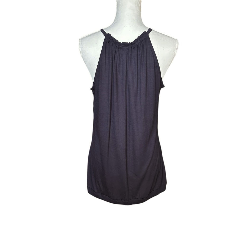 THE LIMITED Floral Halter Blouse sz L Dark Navy Yellow Sleeveless Satin Front - Picture 3 of 9